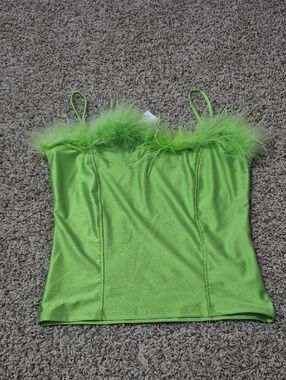 Womens Lime Green Feather Trim Cami Top